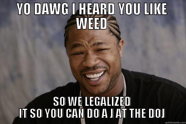 YO DAWG I HEARD YOU LIKE WEED SO WE LEGALIZED IT SO YOU CAN DO A J AT THE DOJ Xzibit meme