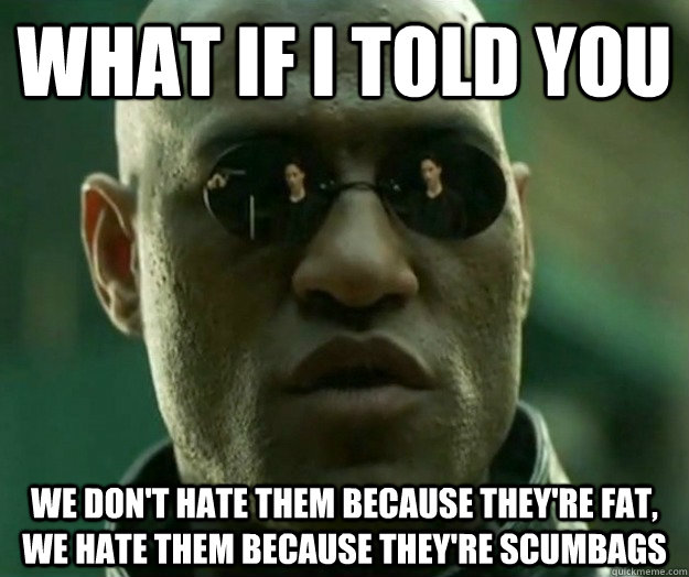 What if i told you we don't hate them because they're fat, we hate them because they're scumbags  Hi- Res Matrix Morpheus