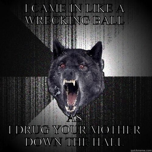 I CAME IN LIKE A WRECKING BALL AS I DRUG YOUR MOTHER DOWN THE HALL Insanity Wolf