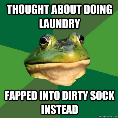 Thought about doing laundry Fapped into dirty sock instead  Foul Bachelor Frog
