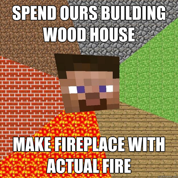 spend ours building wood house make fireplace with actual fire  Minecraft