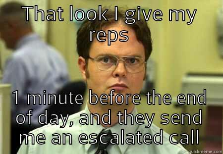 THAT LOOK I GIVE MY REPS 1 MINUTE BEFORE THE END OF DAY, AND THEY SEND ME AN ESCALATED CALL Schrute