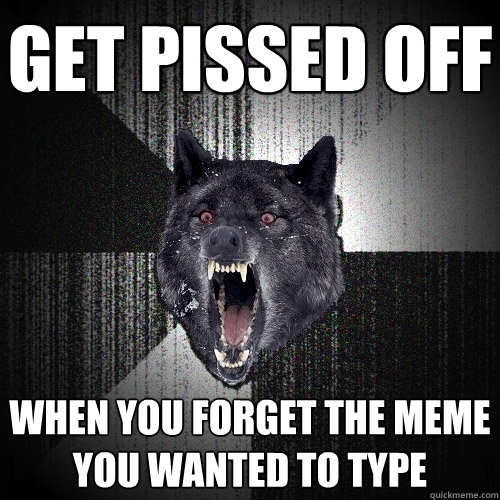 get pissed off when you forget the meme you wanted to type   Insanity Wolf