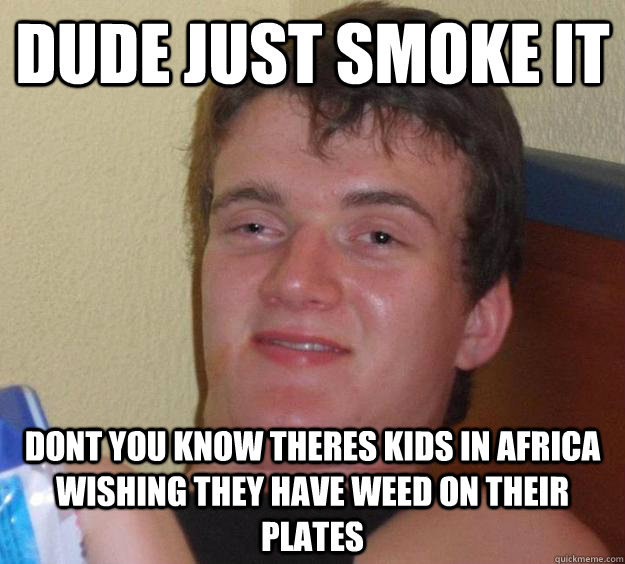 Dude just smoke it Dont you know theres kids in africa wishing they have weed on their plates  10 Guy