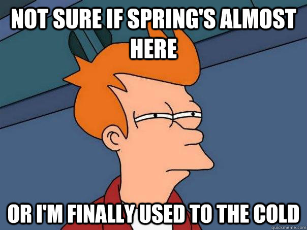 Not sure if spring's almost here Or i'm finally used to the cold  Futurama Fry