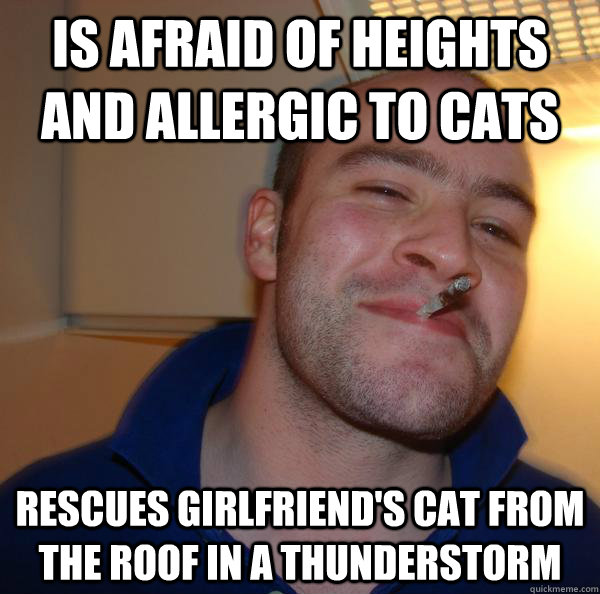 is afraid of heights and allergic to cats rescues girlfriend's cat from the roof in a thunderstorm - is afraid of heights and allergic to cats rescues girlfriend's cat from the roof in a thunderstorm  Misc