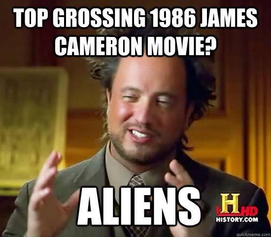 Top grossing 1986 james cameron movie?  Aliens  Ancient Aliens