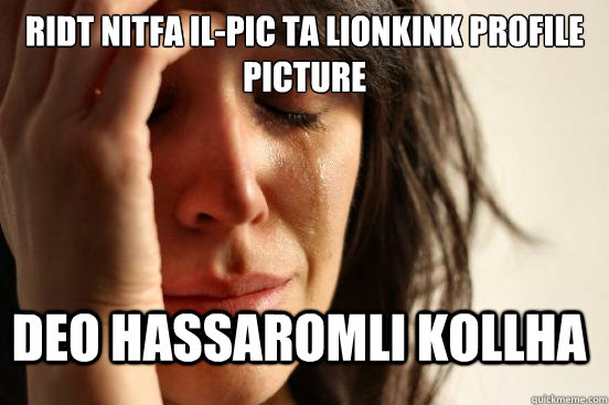 Ridt nitfa il-pic ta lionkink profile picture deo hassaromli kollha  First World Problems