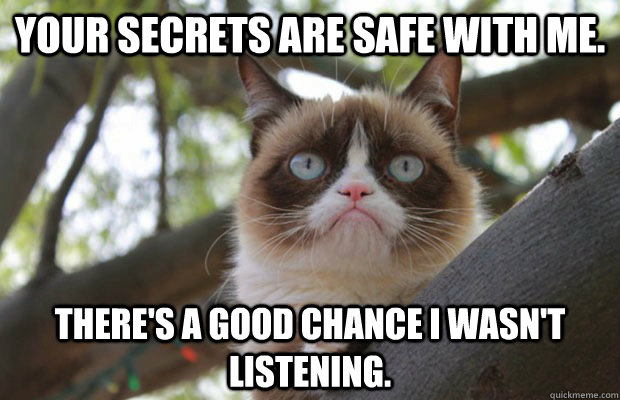 your secrets are safe with me. there's a good chance i wasn't listening. - your secrets are safe with me. there's a good chance i wasn't listening.  listen