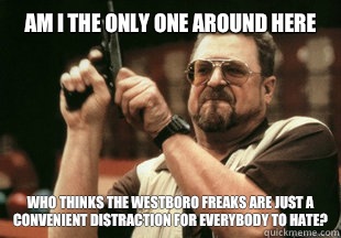 Am I the only one around here who thinks the westboro freaks are just a convenient distraction for everybody to hate? - Am I the only one around here who thinks the westboro freaks are just a convenient distraction for everybody to hate?  Misc