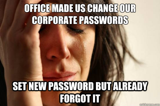 office made us change our corporate passwords set new password but already forgot it - office made us change our corporate passwords set new password but already forgot it  First World Problems