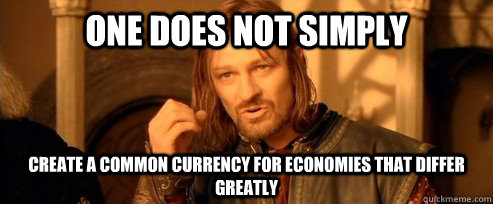 One does not simply create a common currency for economies that differ greatly   One Does Not Simply