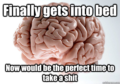 Finally gets into bed Now would be the perfect time to take a shit   Scumbag Brain