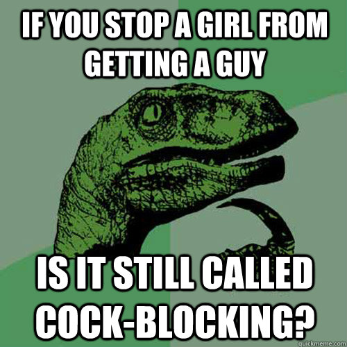 If you stop a girl from getting a guy Is it still called cock-blocking?  Philosoraptor