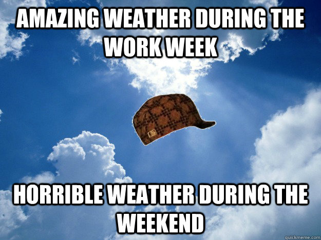 Amazing weather during the work week Horrible weather during the weekend - Amazing weather during the work week Horrible weather during the weekend  Scumbag Mother Nature