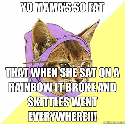 YO MAMA'S SO FAT THAT WHEN SHE SAT ON A RAINBOW IT BROKE AND SKITTLES WENT EVERYWHERE!!!  Hipster Kitty