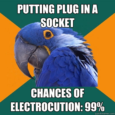 Putting Plug in a socket Chances of Electrocution: 99%  Paranoid Parrot