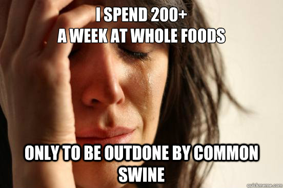 I spend 200+ 
a week at Whole Foods Only to be outdone by common swine  First World Problems
