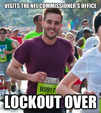 Visits the NFL commissioner's office LOCKOUT OVER  Rediculously Photogenic Guy