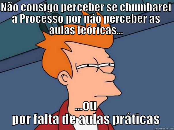 NÃO CONSIGO PERCEBER SE CHUMBAREI A PROCESSO POR NÃO PERCEBER AS AULAS TEÓRICAS... ...OU POR FALTA DE AULAS PRÁTICAS Futurama Fry