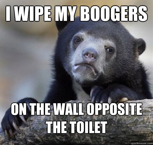 I WIPE MY BOOGERS ON THE WALL OPPOSITE THE TOILET  Confession Bear Eating