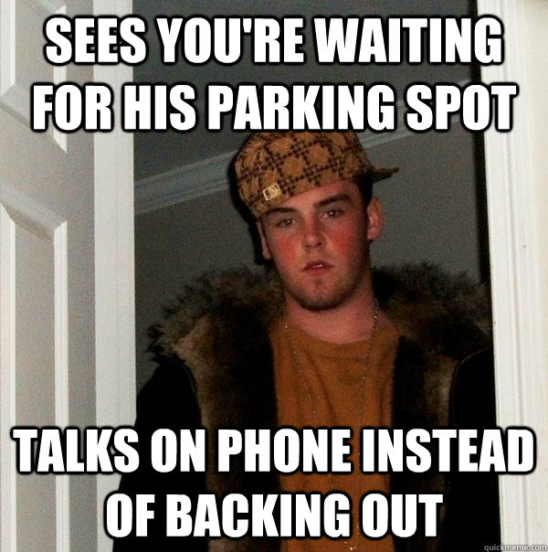 sees you're waiting for his parking spot talks on phone instead of backing out  Scumbag Steve
