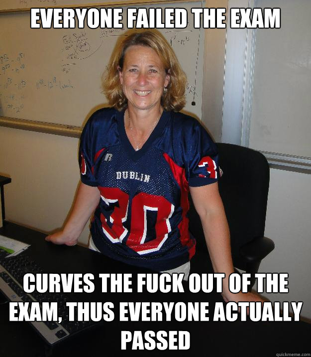 Everyone failed the exam curves the fuck out of the exam, thus everyone actually passed  Helpful High School Teacher