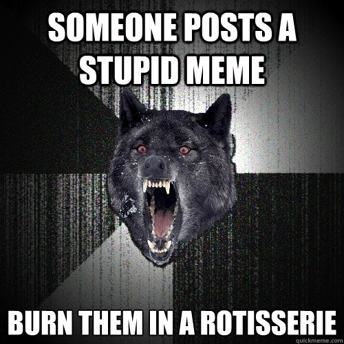 Someone posts a stupid meme burn them in a rotisserie   Insanity Wolf
