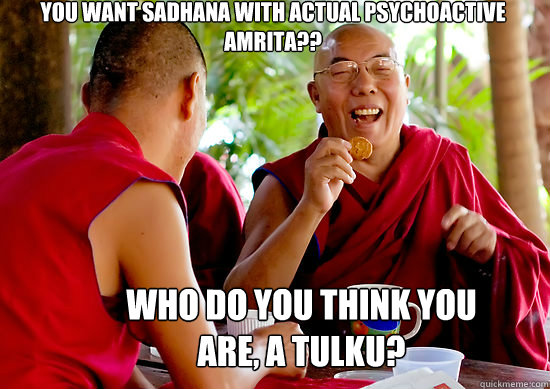You want sadhana with actual psychoactive amrita?? Who do you think you are, a tulku?  Laughing Buddhist