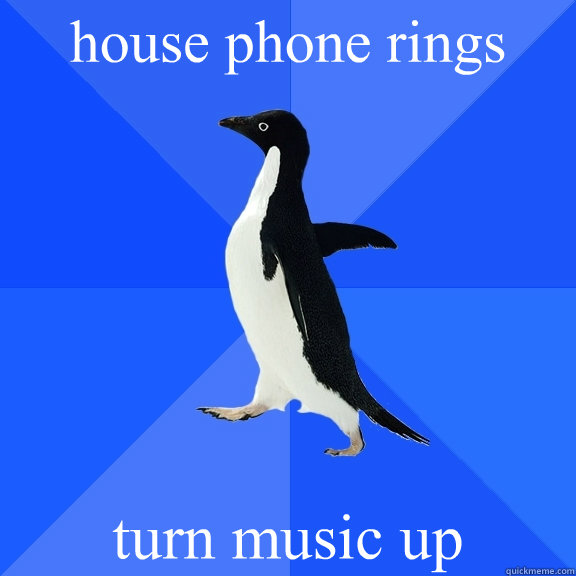 house phone rings turn music up  Socially Awkward Penguin