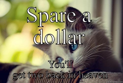 SPARE A DOLLAR YOU'LL GET TWO BACK IN HEAVEN First World Problems Cat