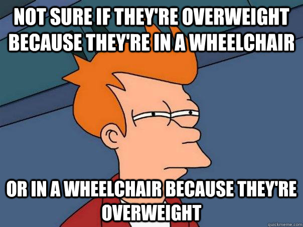 Not sure if they're overweight because they're in a wheelchair Or in a wheelchair because they're overweight  Futurama Fry