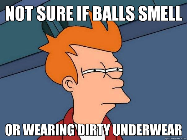 Not sure if balls smell Or wearing dirty underwear  Futurama Fry