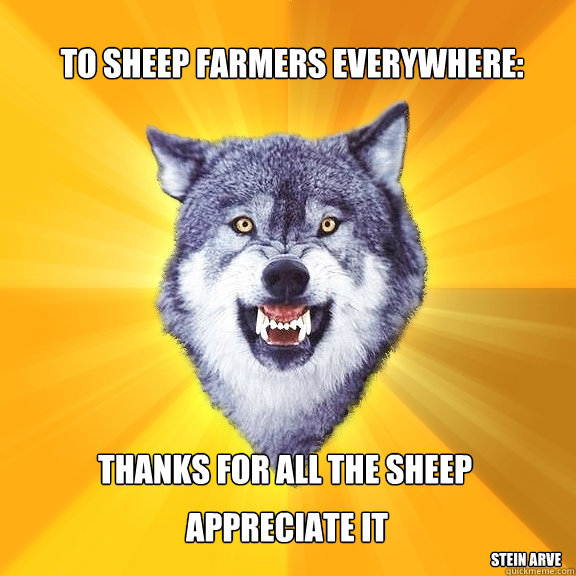 to sheep farmers everywhere: thanks for all the sheep appreciate it stein arve  Courage Wolf