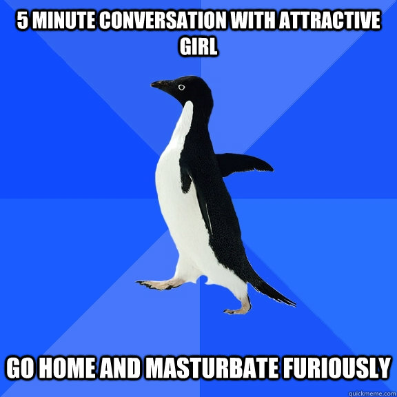 5 minute conversation with attractive girl Go home and masturbate furiously  Socially Awkward Penguin