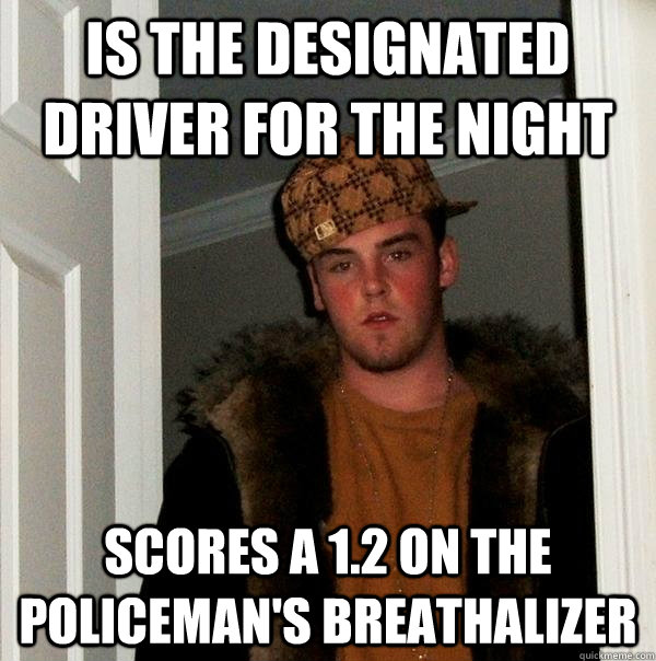 is the designated driver for the night scores a 1.2 on the policeman's breathalizer  Scumbag Steve