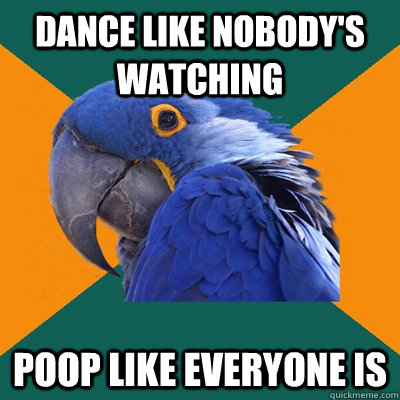 Dance like nobody's watching POOP LIKE EVERYONE IS  Paranoid Parrot