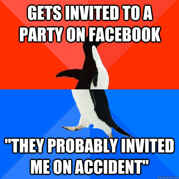 Gets invited to a party on facebook 
