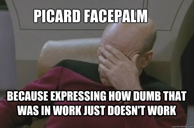 PICARD FACEPALM BECAUSE EXPRESSING HOW DUMB THAT WAS IN WORK JUST DOESN'T WORK - PICARD FACEPALM BECAUSE EXPRESSING HOW DUMB THAT WAS IN WORK JUST DOESN'T WORK  Misc