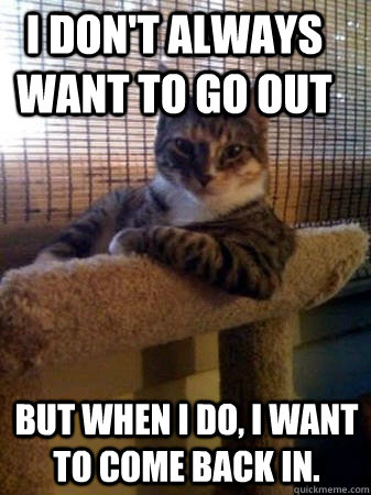 I don't always want to go out but when I do, I want to come back in.  The Most Interesting Cat in the World