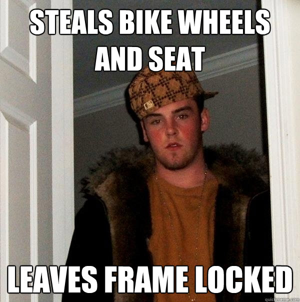 Steals bike wheels and seat Leaves frame locked - Steals bike wheels and seat Leaves frame locked  Scumbag Steve