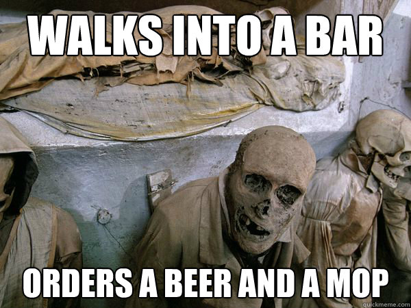 walks into a bar orders a beer and a mop  Ridiculously Photogenic Skeleton
