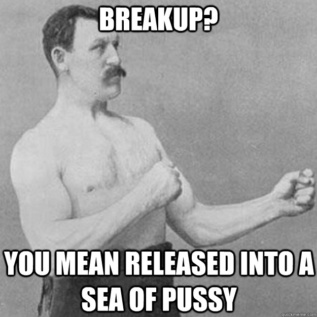 breakup? YOU MEAN released into a sea of pussy  overly manly man