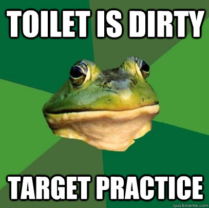 toilet is dirty target practice  Foul Bachelor Frog