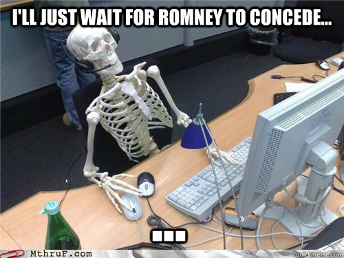 I'll just wait for Romney to concede... ...  Waiting skeleton