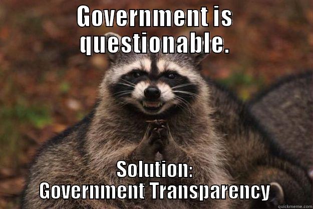 GOVERNMENT IS QUESTIONABLE. SOLUTION: GOVERNMENT TRANSPARENCY Evil Plotting Raccoon