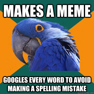 Makes a meme googles every word to avoid making a spelling mistake   Paranoid Parrot