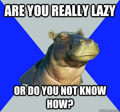 are you really lazy or do you not know how?  Skeptical Hippo