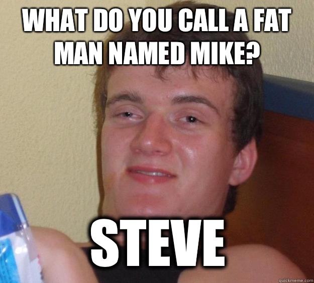 what do you call a fat man named mike? Steve  10 Guy