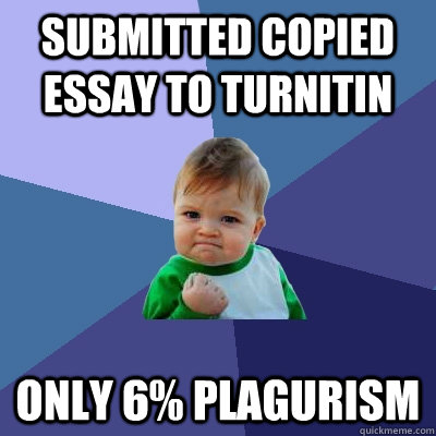 Submitted copied essay to turnitin only 6% plagurism  Success Kid